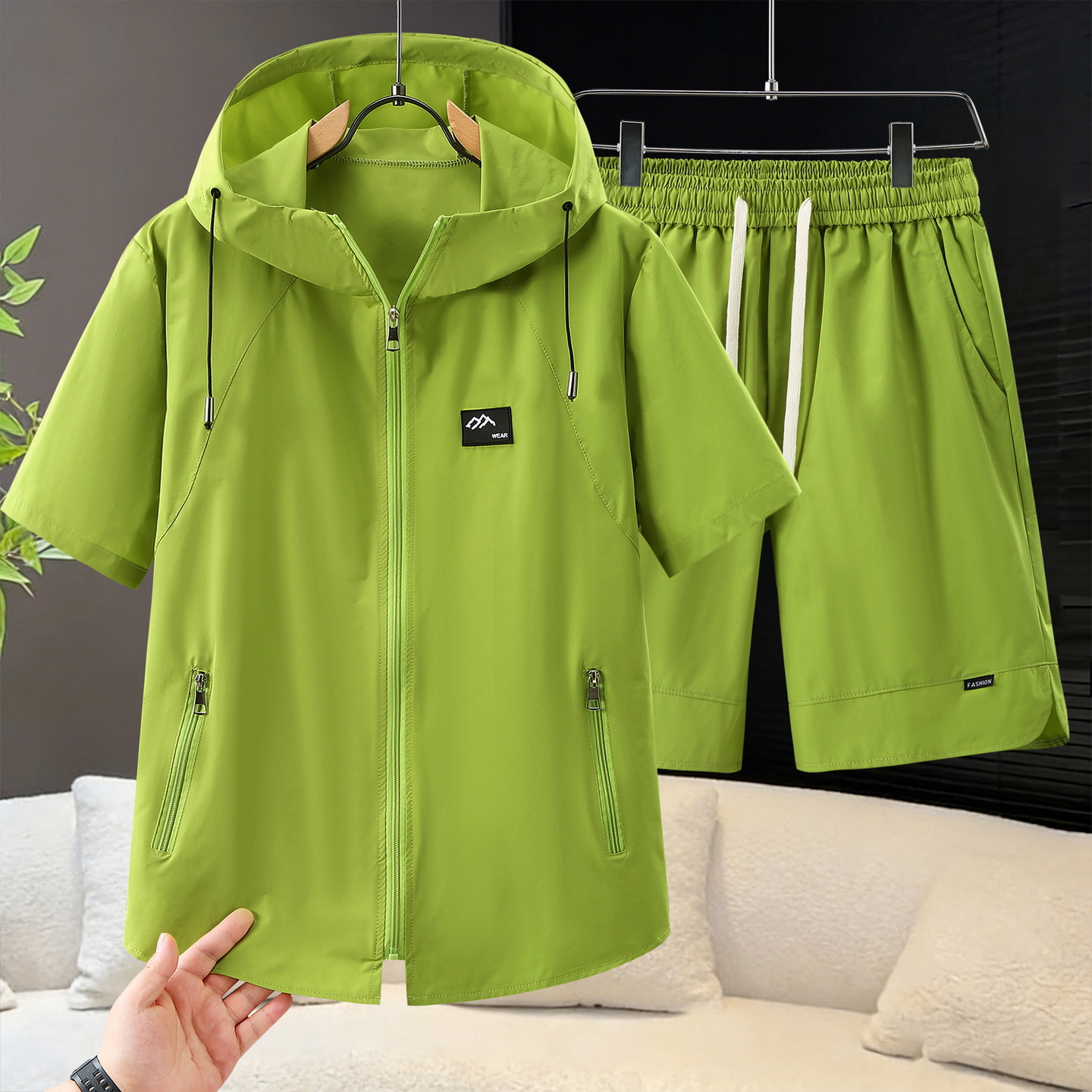 Men's Plus Size Quick Drying Sports Suit Summer Loose Fit Hooded Short Sleeve T-Shirt And Shorts Set_viptrois.com