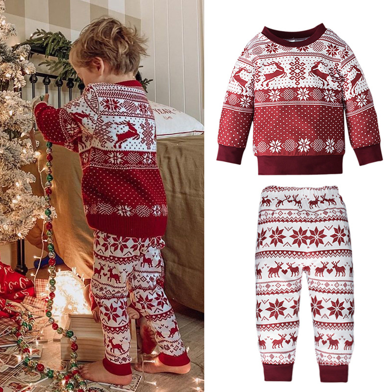 Conjunto de natal para menina com estampado de rena e calças_voghion.com