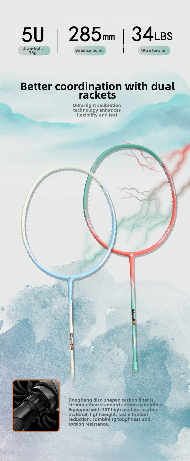 Ultralätt badmintonracket i kolfiber för tävling och träning_voghion.com