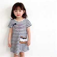 特价日单尾货童装女孩夏季短袖连衣裙110-120小童条纹蝴蝶结