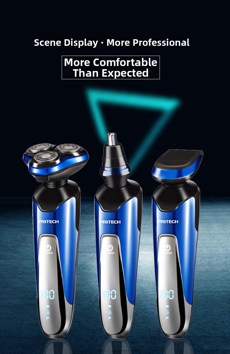 Rasoio multifunzione 3 in 1 Pritech da uomo con display digitale a LED, ricaricabile e impermeabile, rifinitore per barba._voghion.com