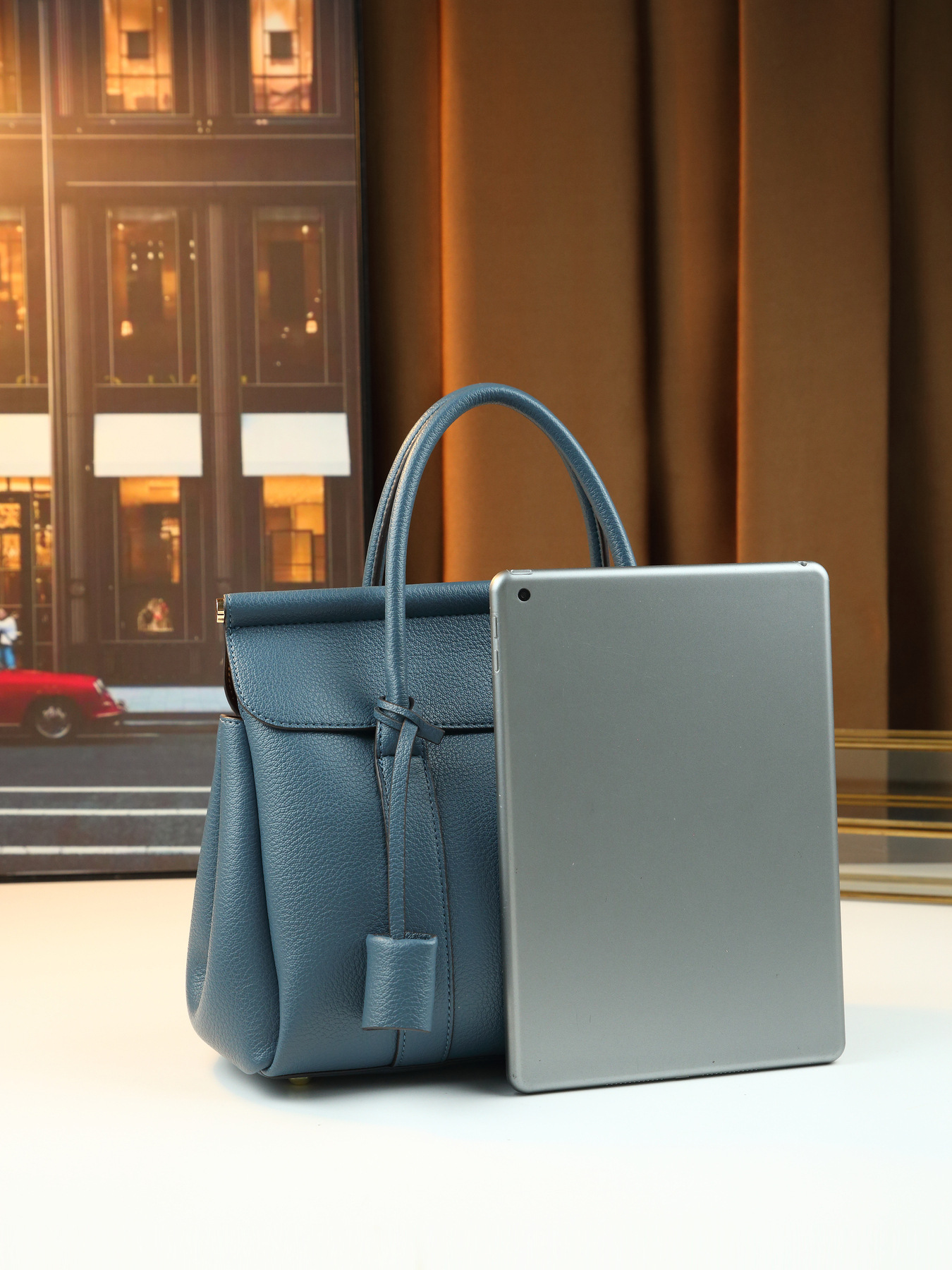Large Dusty Blue Tote Bag With Lychee Pattern For Women Shoulder_voghion.com