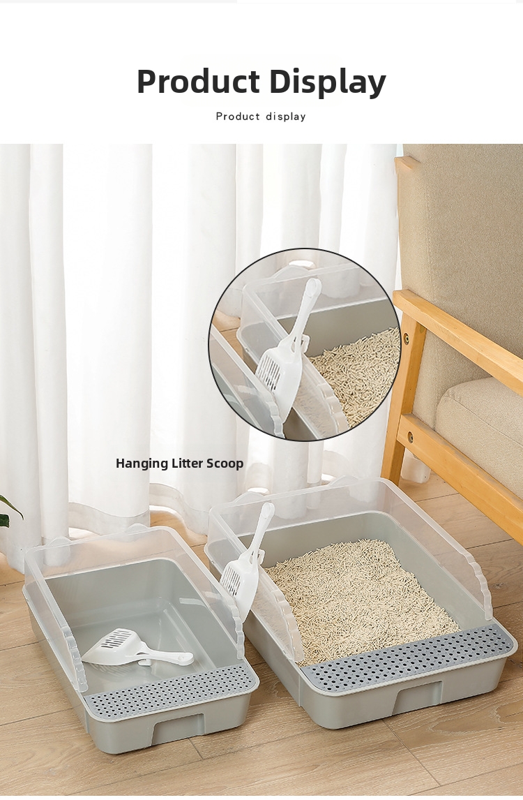 Semi Enclosed Cat Litter Box Detachable Splash Proof Tray_voghion.com
