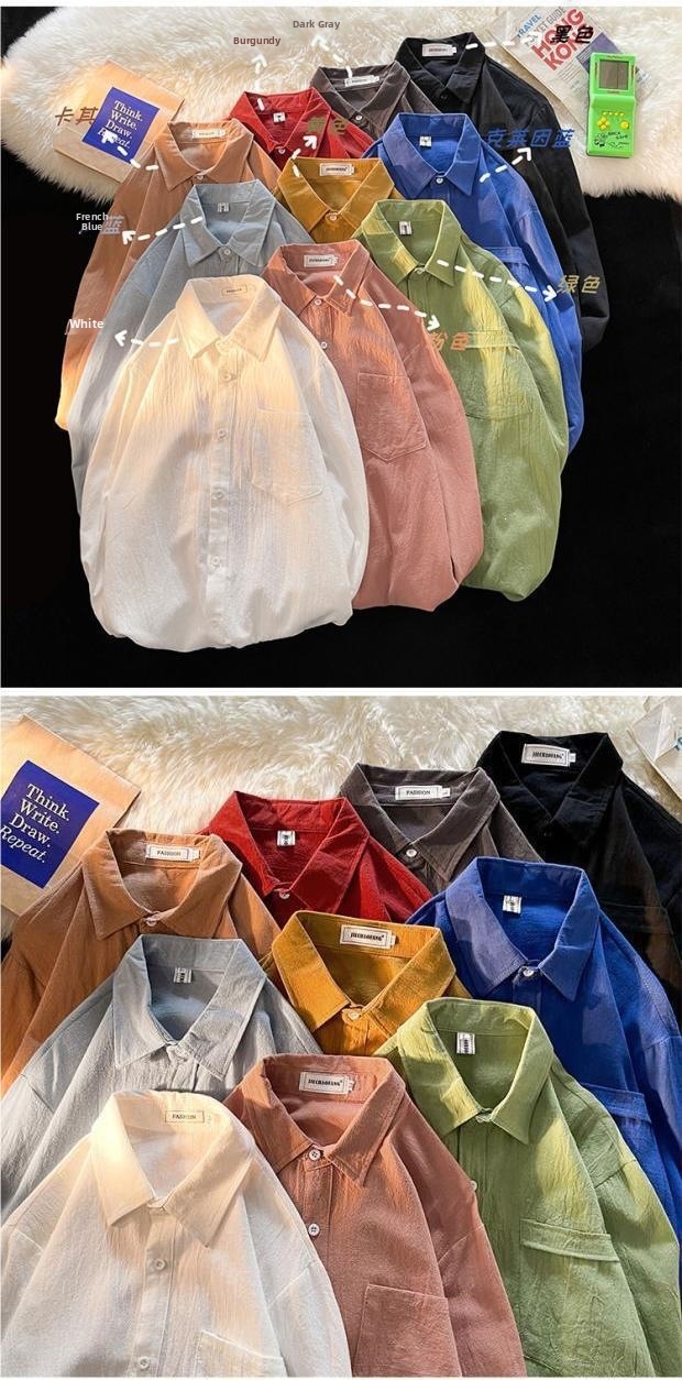 Men's Trendy Cotton And Linen Shirt Long Sleeve Loose Casual Thin Inner Jacket For Spring And Autumn_viptrois.com