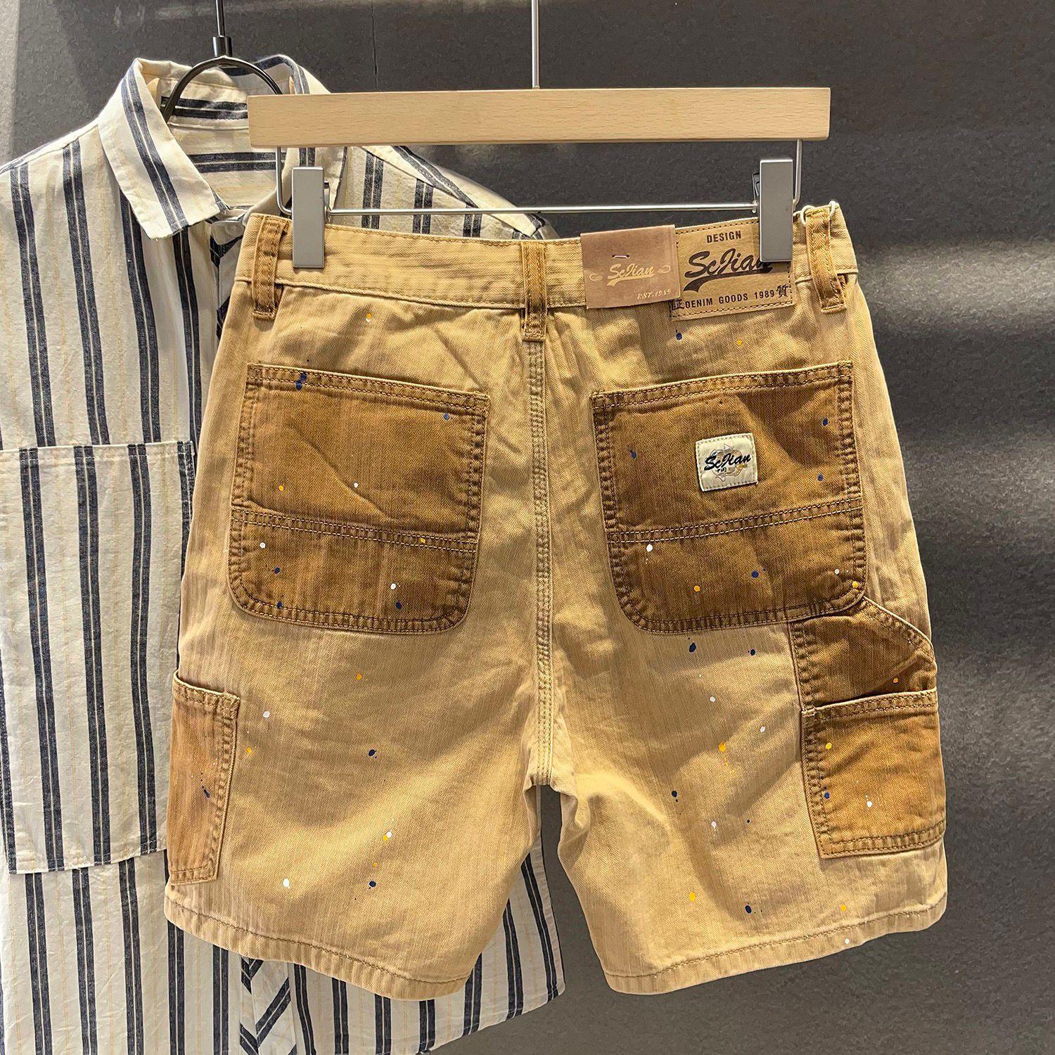 Stylische Herren-Jeansshorts mit Patchwork-Design, lässig, locker geschnitten, gerades Bein, hochwertige Cropped-Shorts, strapazierfähig_voghion.com