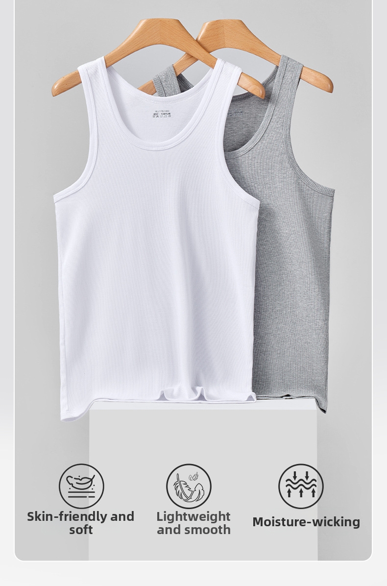Men's Clothing Men's Heavyweight Cotton Coarse Ribbed Sleeveless Tank Top Solid Color Sports Vest Slim Fit For Formal & Casual_viptrois.com