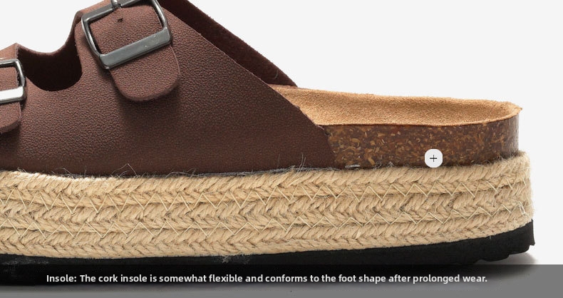 Women's Cork Slippers Beach Sandals With Thick Sole And Buckles_voghion.com