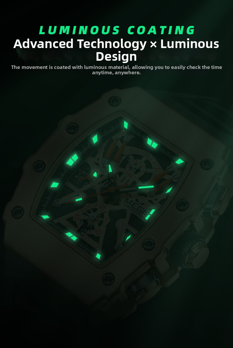 Men's Quartz Watch Square Silicone Strap Chronograph Luxury Style_voghion.com