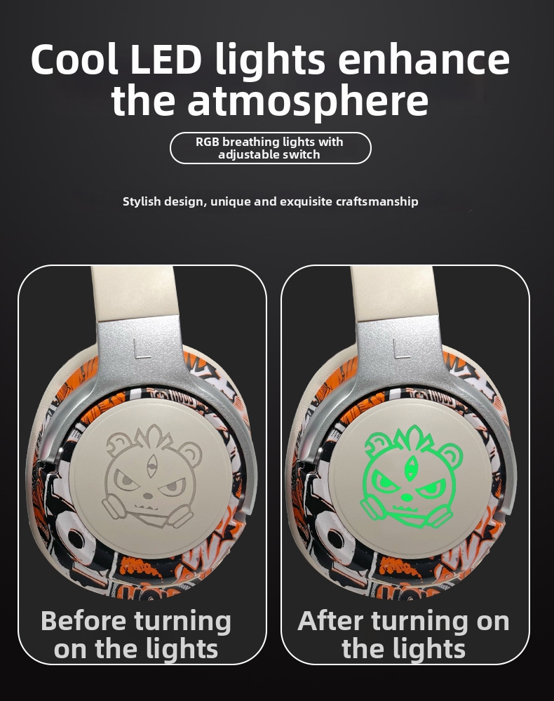 Graffiti Over Ear Headphones Bluetooth Wireless With Led Lights_voghion.com