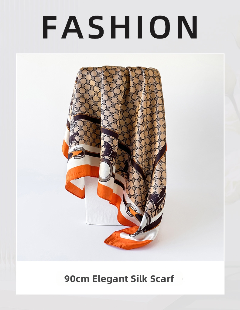Silk Scarf And Hijab Set With Letter Print For Women Fashion_voghion.com