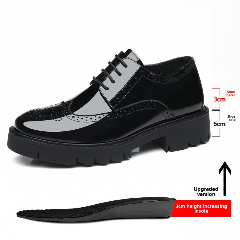 Men's Dress Shoes Leather Brogue Platform Heel 10CM Lace-up Wedding_vogvips.com