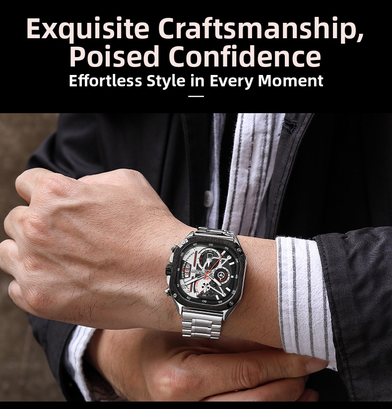 Herren Chronograph Quarzuhr Mit Edelstahlarmband Und Datumsanzeige_voghion.com
