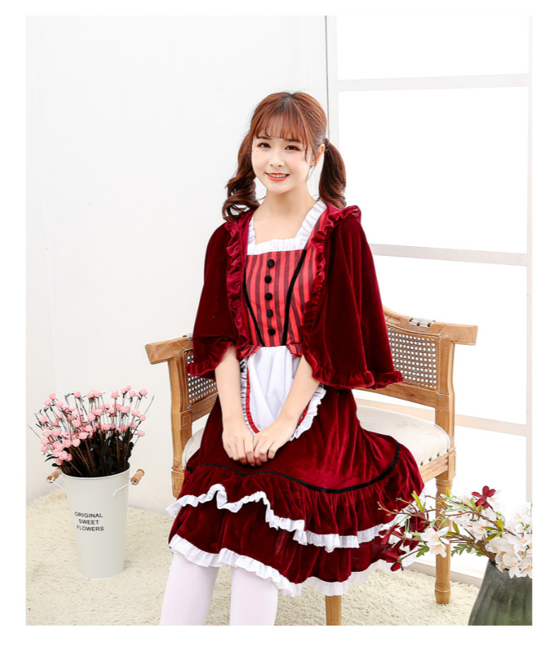 Halloween Costume, Cosplay, Stage Play, Drama, Red Hat, Costume, Cosplay, Burgundy Maid, Maid Costume, House Costume_ecoleips.com