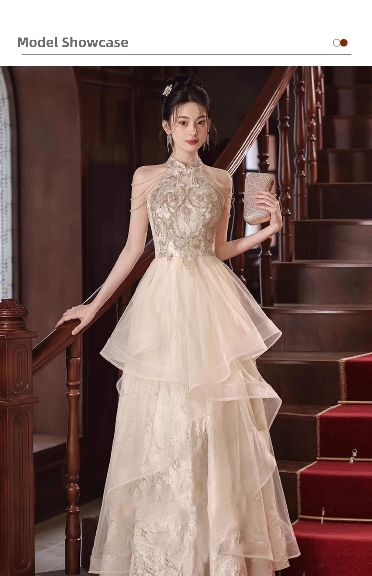 Champagne Ball Gown For Women, Elegant Puffy Princess Party Dress For Pageants, Piano Recitals, Hosting, Banquets_ecoleips.com