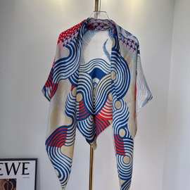 波塞冬之马重磅双面印花真丝羊绒丝毛大三角巾围巾披肩