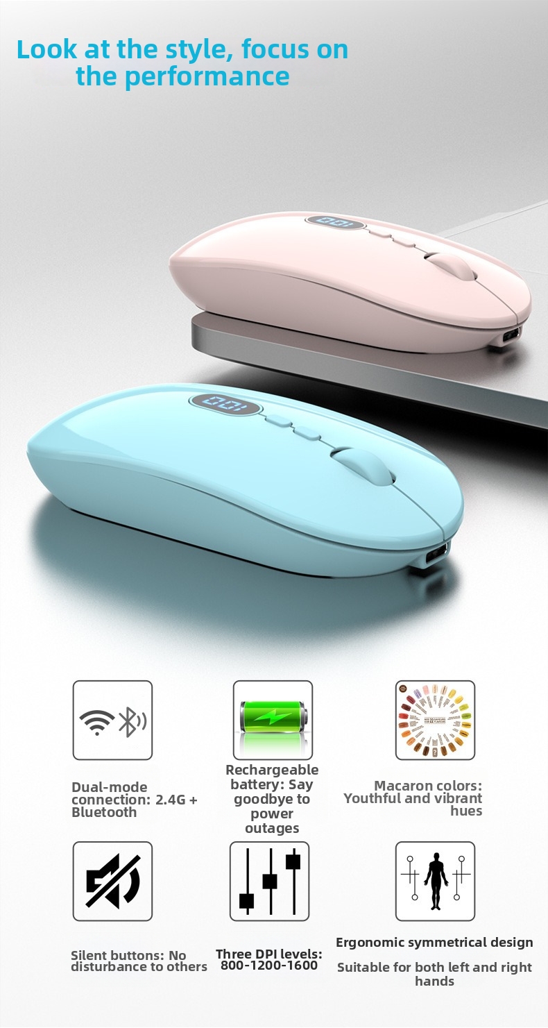 Kabellose Maus mit Bluetooth-Ladefunktion, geräuscharmem Betrieb und Akkuanzeige. Geeignet für Büro und Geschäftsgebrauch. USB-Computer._voghion.com