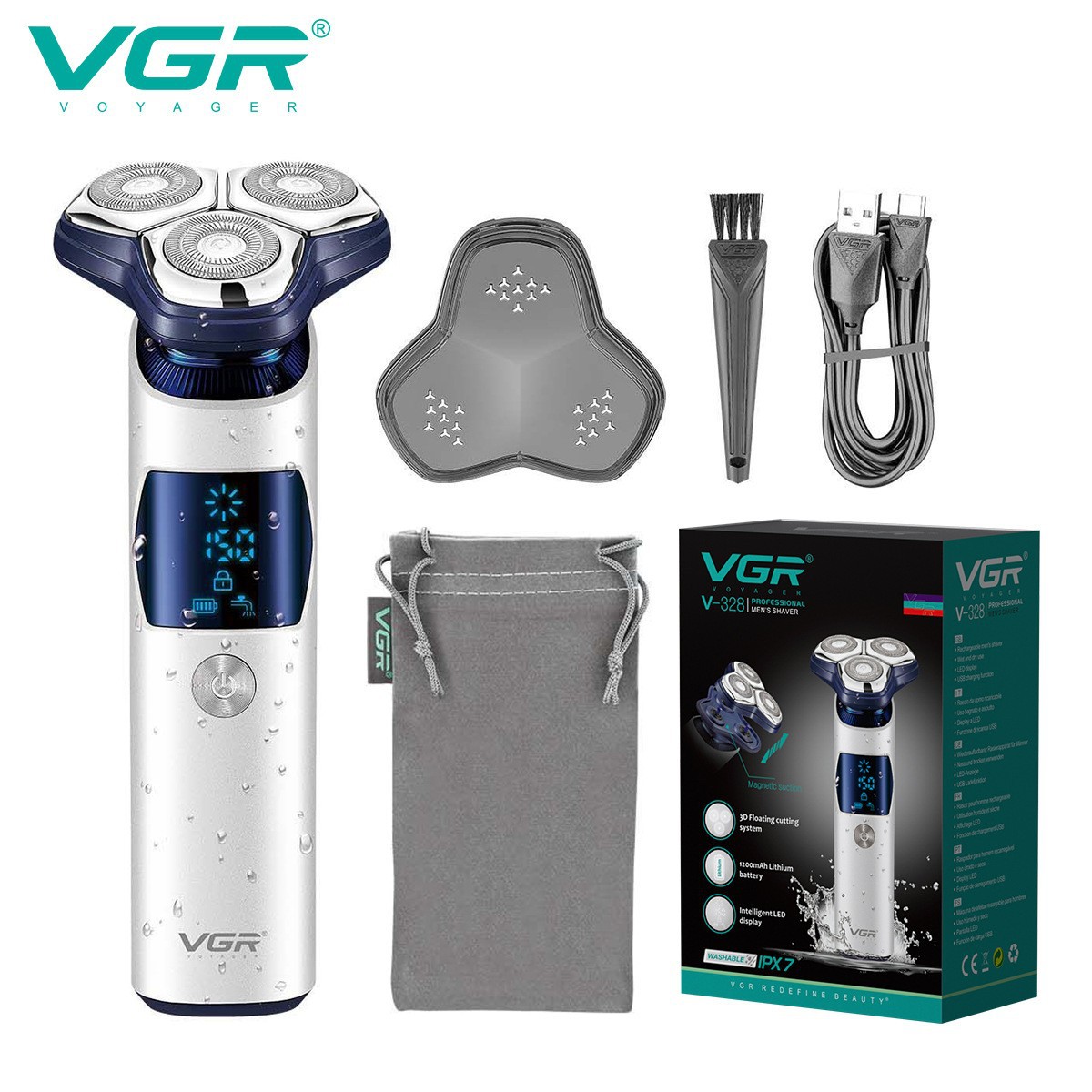 VGR328 Men's Electric Shaver With LCD Digital Display IPX7 Waterproof Three Head Floating Personal Care Home Appliance_voghion.com