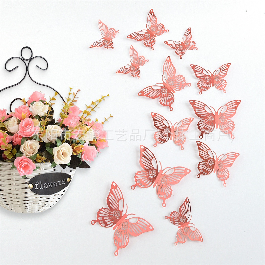 Foreign Trade Stereo Colorful Laser Cut Out Butterfly Patch Home Decoration Wall Sticker Cake Gift Wall Decoration Sticker