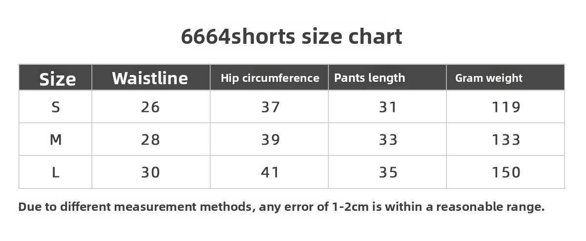 6664 Shorts Size Chart