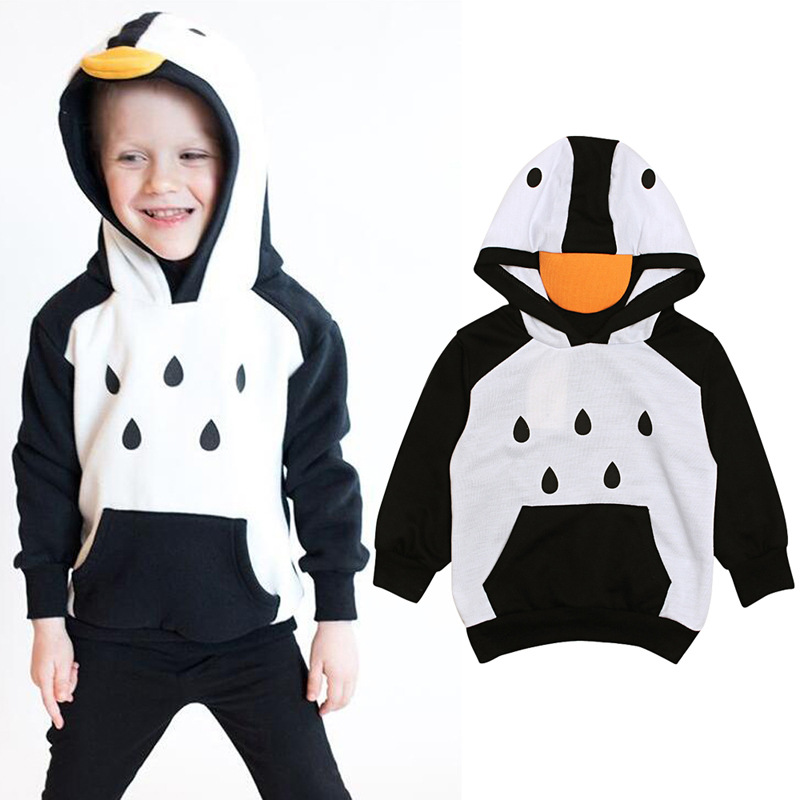 Sweat à capuche enfant motif pingouin en coton pour garçon_voghion.com
