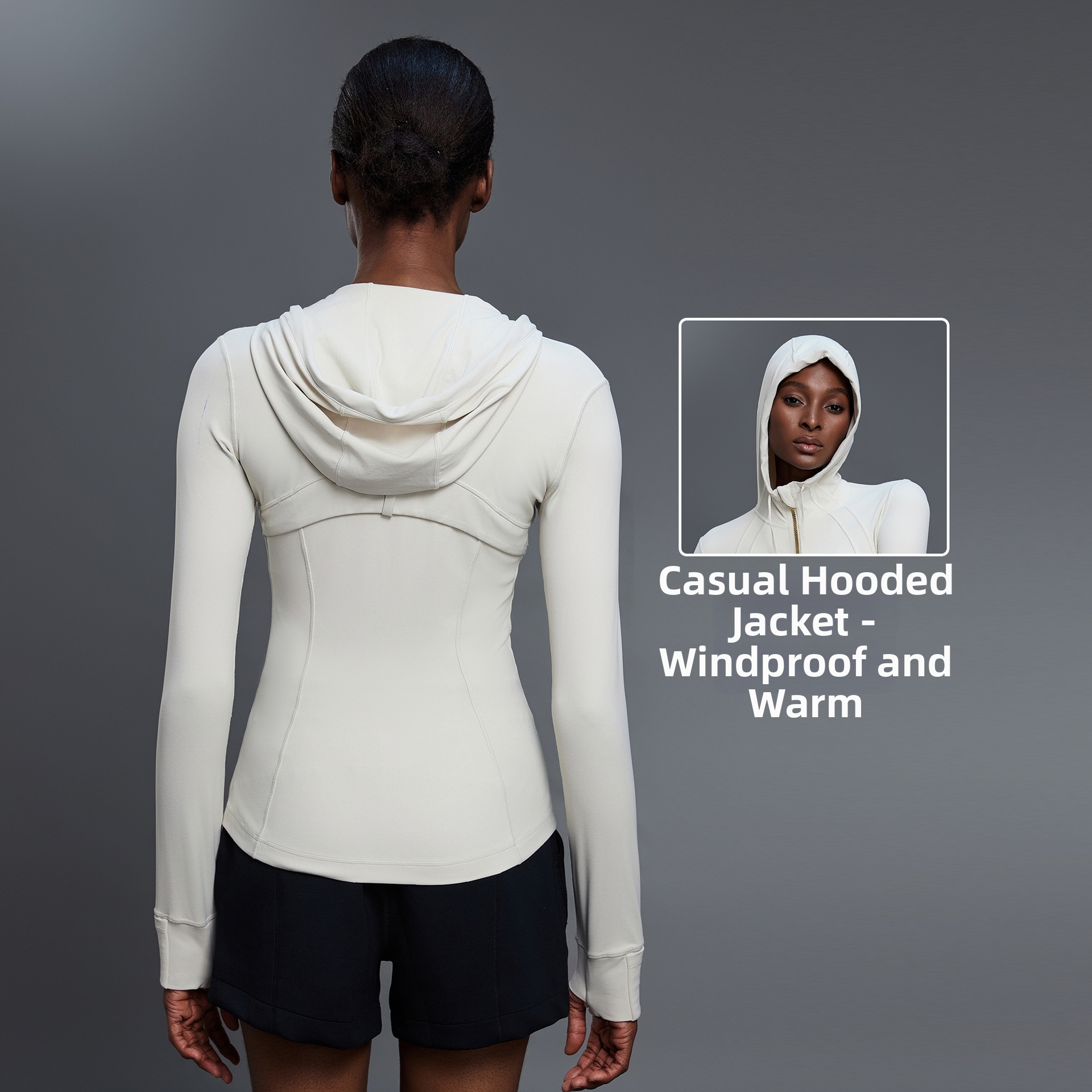 Giacca da yoga, da fitness, da corsa, sportiva, antivento, con cappuccio e collo alto, da donna_voghion.com