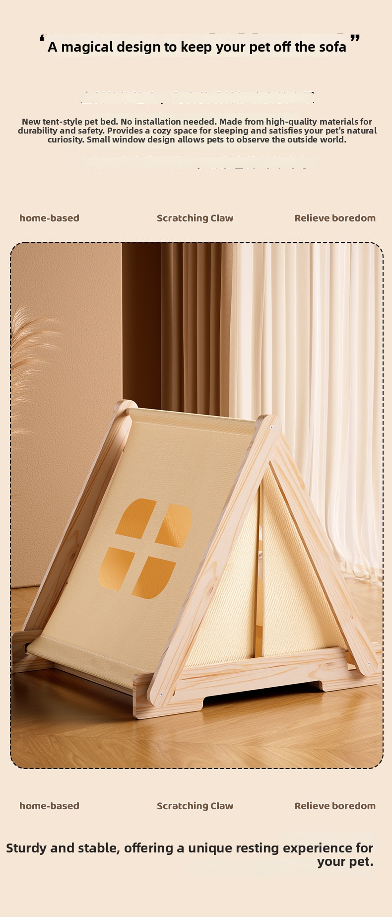 Solid Wood Pet Tent Bed For Cats And Small Dogs All Season Comfort_voghion.com