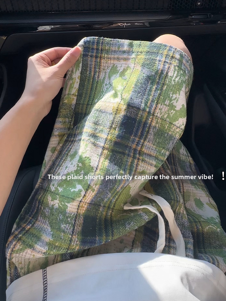 Men's Summer Tie Dye Plaid Shorts Trendy Casual Five-Point Pants Loose Straight Leg Beach Wear_viptrois.com
