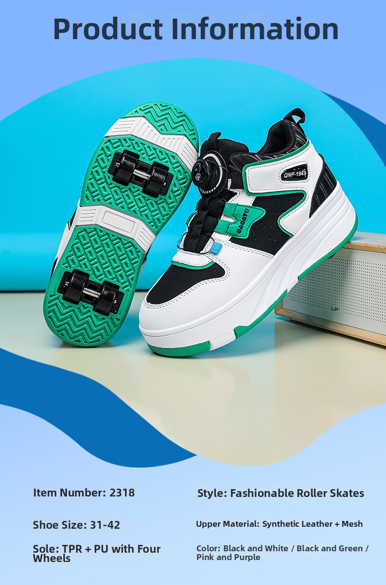 Roller Skates Sneakers For Kids Lightweight Breathable Wheeled Shoes_voghion.com