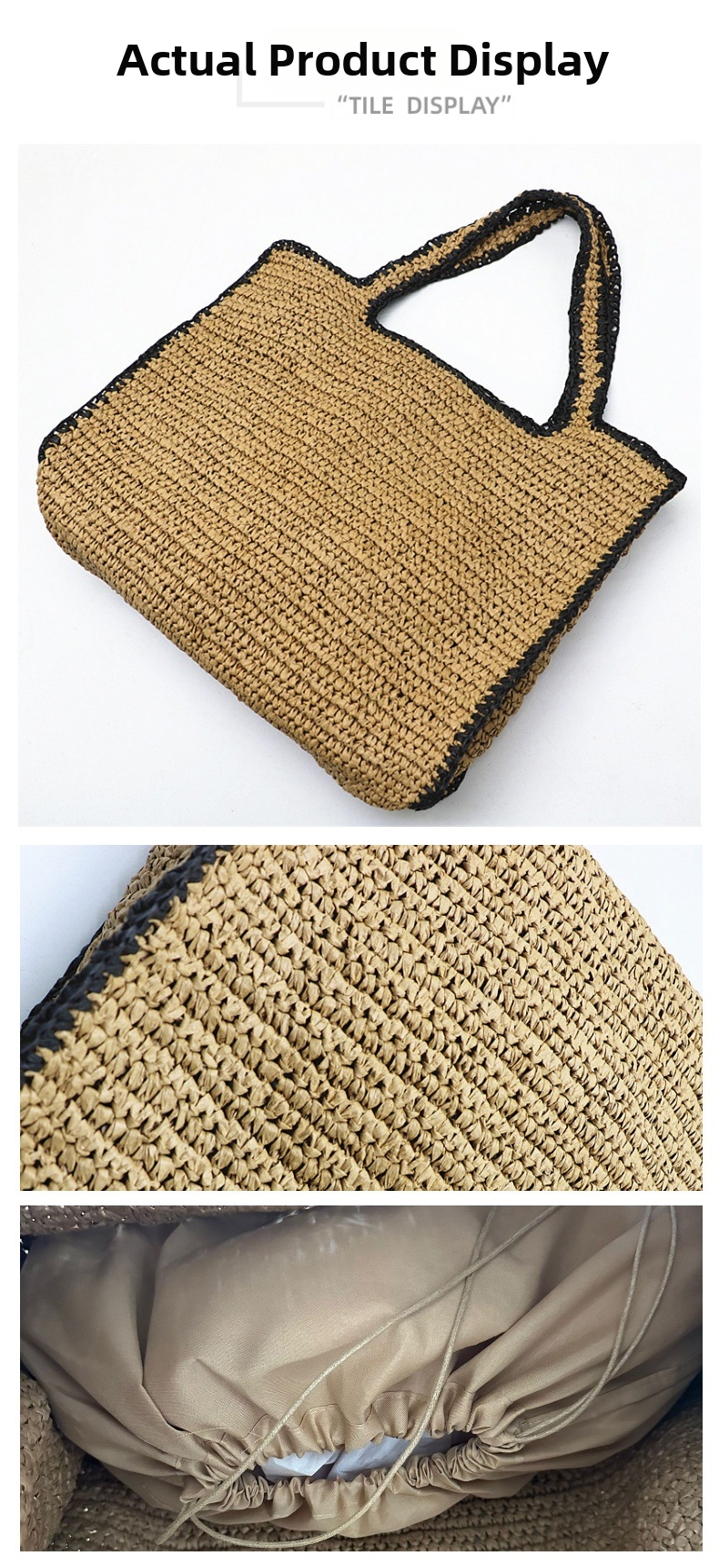 Minimalist Straw Tote Bag For Women Handmade Woven Beach Bag_voghion.com