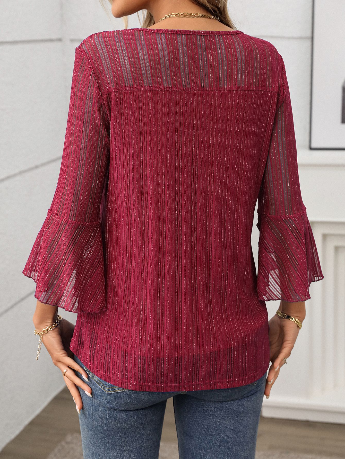 Elegante camicetta in mesh glitterato per donna con maniche_voghion.com