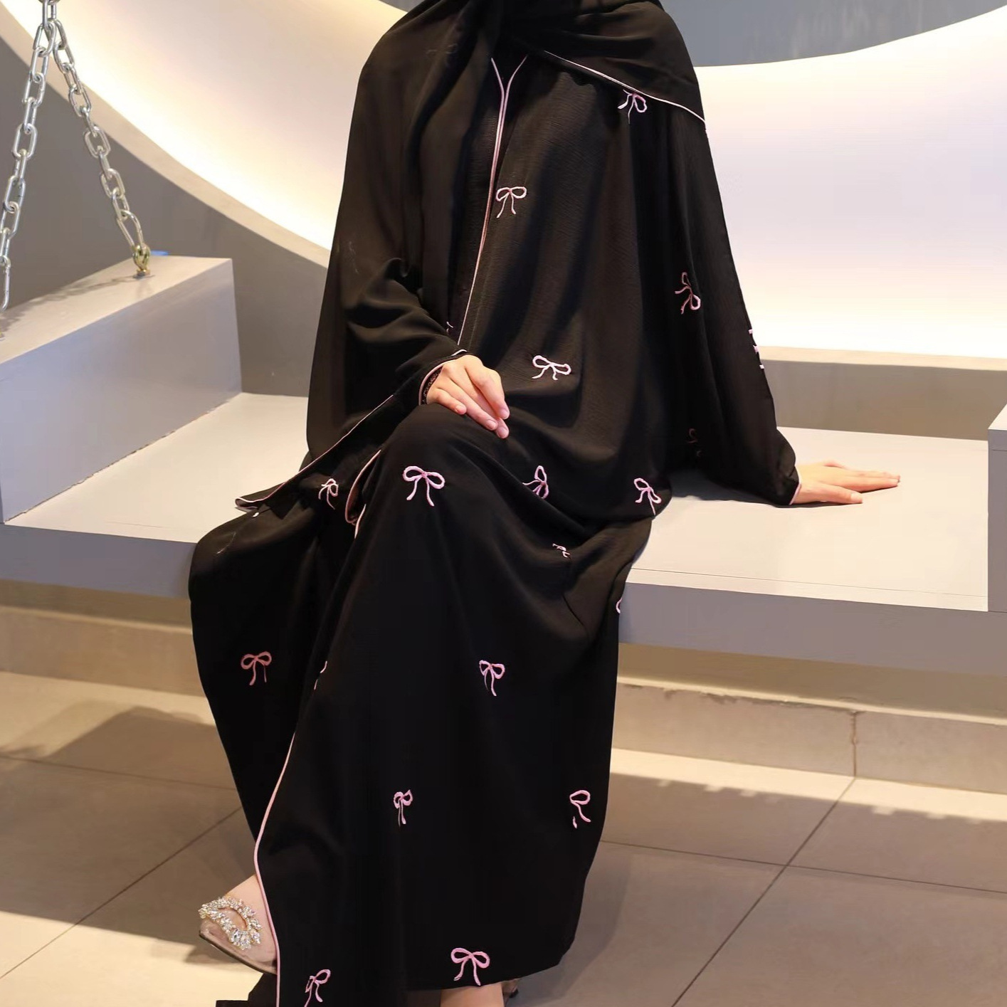 Loriya Women's Embroidered Bow Cardigan Robe 3D Floral Detailing Princess Sleeves plus Size Winter Elegance Polyester S-XXL_voghion.com