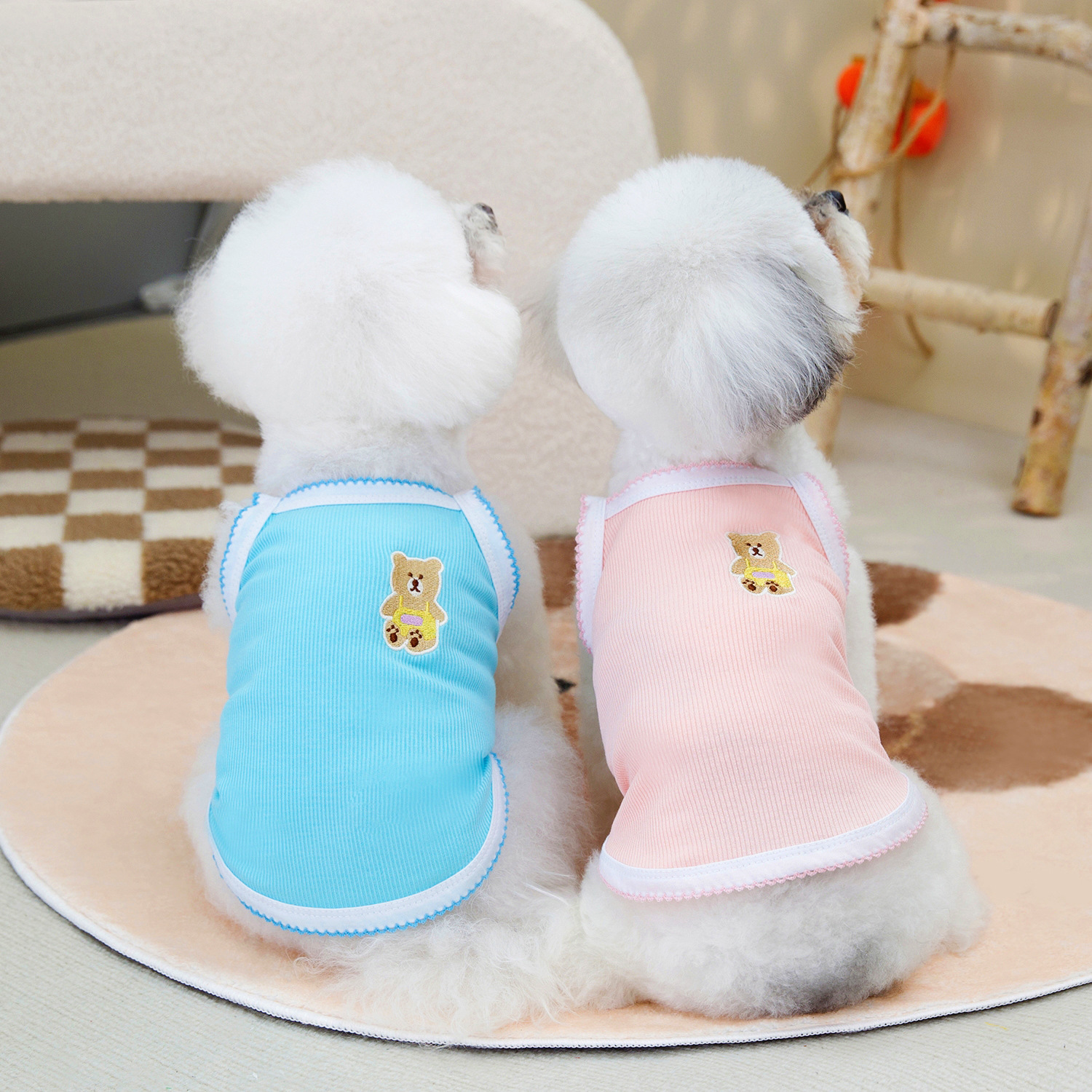 Embroidered Bear Halter Tops For Pomeranians Teddy Bears Macaron Themed Clothing Pet Supplies New Arrivals_voghion.com