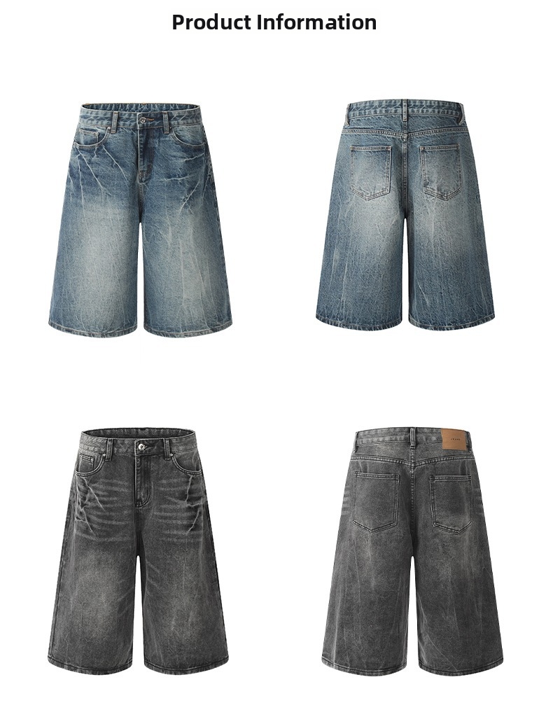 Retro American Style Washed Denim Shorts With Lightning Pattern_voghion.com