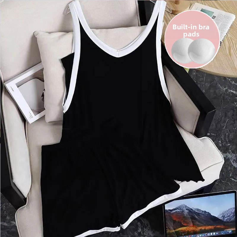 Conjunto pijama verano mujer algodón sin mangas estilo color block_voghion.com