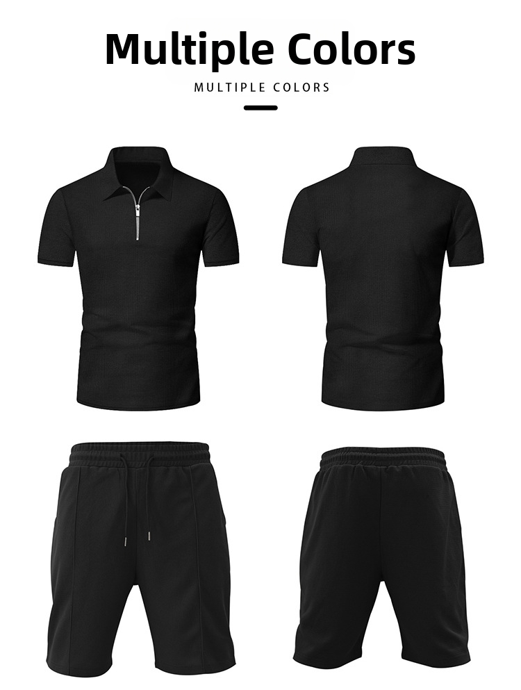 Men's Clothing Men's Summer Casual Loose Shirt Zipper Short Sleeved Beach Shorts Suit Simple Style For Formal & Casual_viptrois.com