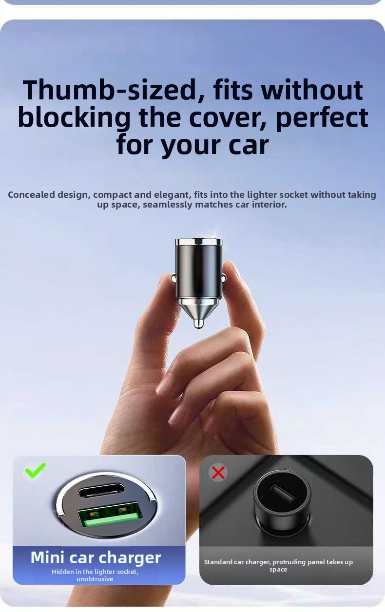 Supersnelle autolader, onzichtbare mini-sigarettenaanstekeradapter, PD-laadaccessoire (1 naar 2)._voghion.com