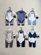 新款男宝宝三件套包屁衣爬服婴儿哈衣短袖长裤套装套装衣服棉