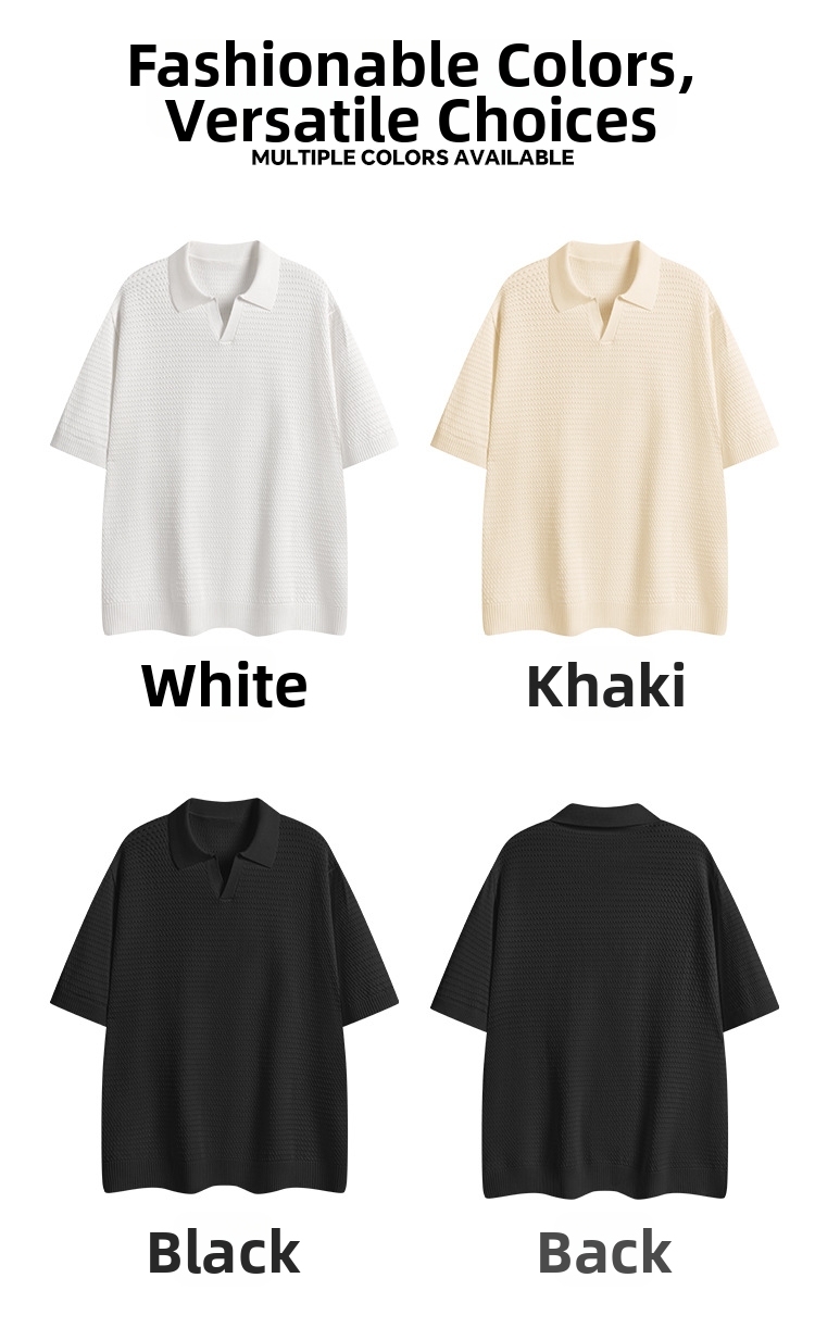 Men's Polo Shirt Lightweight Breathable V-neck Knit Pullover_voghion.com