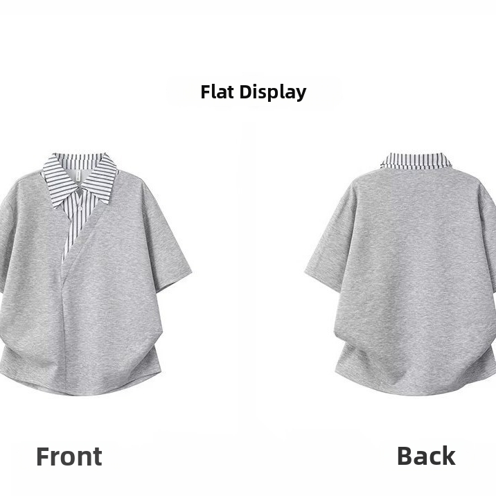 Polo homme élégant à col en V et rayures contrastées - Haut d'été décontracté à manches courtes et coupe asymétrique_voghion.com