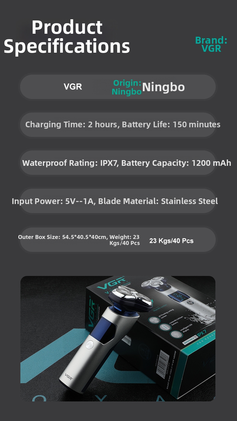 VGR328 Men's Electric Shaver With LCD Digital Display IPX7 Waterproof Three Head Floating Personal Care Home Appliance_voghion.com