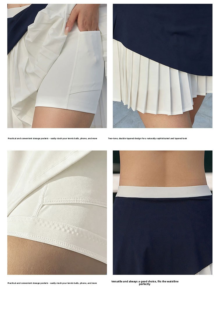 Women's color-block pleated tennis skirt