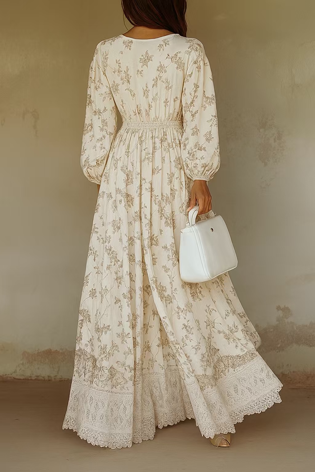 Bohemian Western Lace Trim Dress – Long Sleeve Floral Print Maxi Dress For Women_ecoleips.com