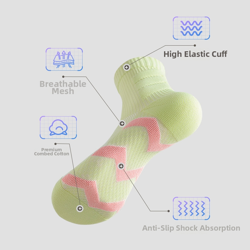 Women's Mid Calf Athletic Socks Thick Terry Cloth Sole Professional Fitness Badminton Socks For Running Marathon Spring Summer_voghion.com