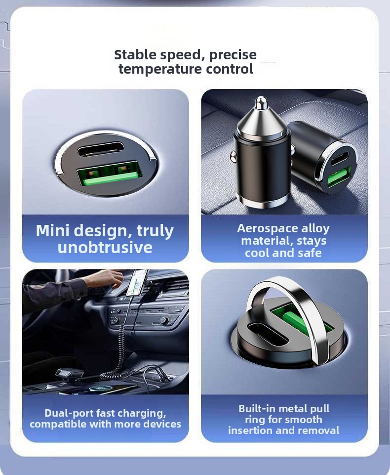 Supersnelle autolader, onzichtbare mini-sigarettenaanstekeradapter, PD-laadaccessoire (1 naar 2)._voghion.com