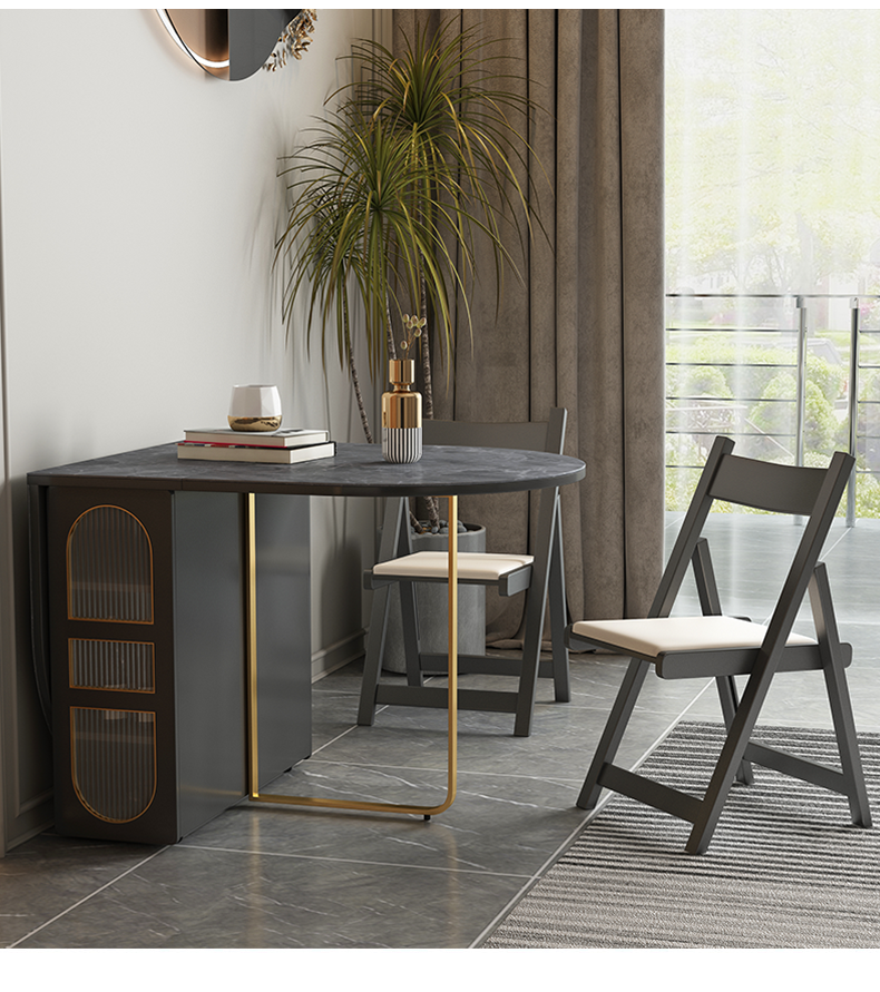 Light Luxury Folding Dining Table Small Apartment Household Dining Table Storage Sideboard Multi-functional Simple Rock Board Table and Chair Combination