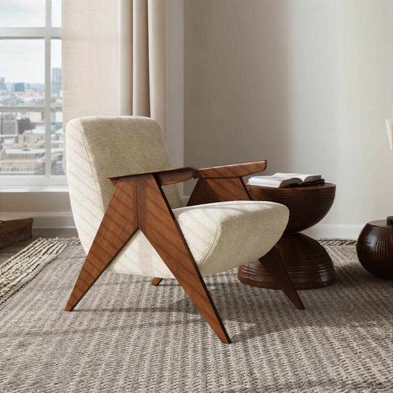 Single Sofa Chair Wabi-Sabi Style Japanese Lobby Living Room Balcony Lazy Hotel B&B Ash Wood Bedroom Leisure Chair