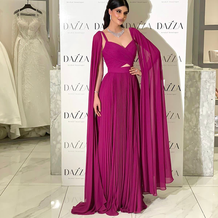 High-End Solid Color Dress with Elegant Shawl and Flutter Sleeves, Evening Gown for Hostess, Guzheng Performance, Cocktail Party, Banquet Dress for Women