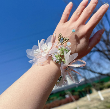 644 리스 손목 꽃 모자 겸용 모델(핑크)