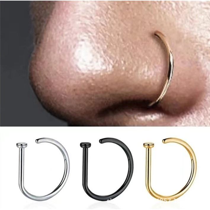Nose Nail Stainless Steel Nose Ring Without Piercing Fake Nose Stud D-Shaped Stainless Steel Nose Ring