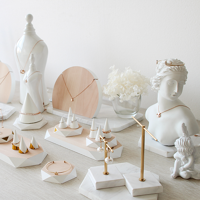 Jewelry Display Stand White Beech Earrings Necklace Ring Jewelry Display Set Photo Props Jewelry Storage Rack
